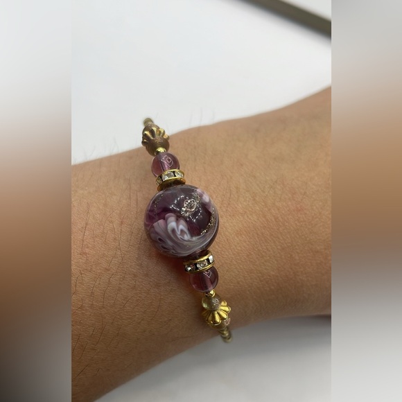Premier Designs purple and gold Murano Glass Beaded bracelet - Picture 11 of 15